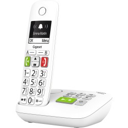 Gigaset E290A - Téléphone fixe sans fil blanc avec répondeur intégré - grand écran rétroéclairé - larges touches - fonction bloc