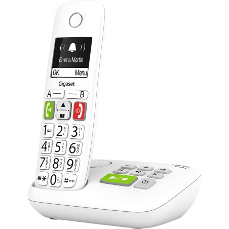 Gigaset E290A - Téléphone fixe sans fil blanc avec répondeur intégré - grand écran rétroéclairé - larges touches - fonction bloc