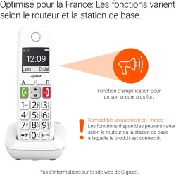 Gigaset E290A - Téléphone fixe sans fil blanc avec répondeur intégré - grand écran rétroéclairé - larges touches - fonction bloc