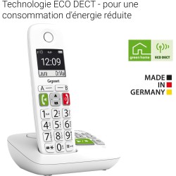 Gigaset E290A - Téléphone fixe sans fil blanc avec répondeur intégré - grand écran rétroéclairé - larges touches - fonction bloc