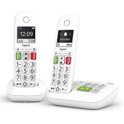 Gigaset E290A Duo - Téléphone Fixe sans Fil Blanc avec Répondeur Intégré, 2 combinés avec Grand écran rétroéclairé, larges Touch