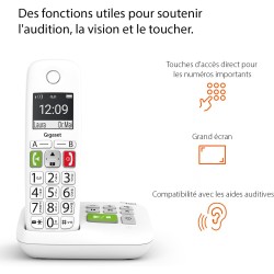 Gigaset E290A Duo - Téléphone Fixe sans Fil Blanc avec Répondeur Intégré, 2 combinés avec Grand écran rétroéclairé, larges Touch