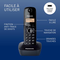 Panasonic KX-TG1611FRH DECT Téléphone Numérique Sans Fil, Base et Combiné, Identification de l'Appelant, Batterie Longue Durée, 