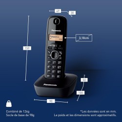 Panasonic KX-TG1611FRH DECT Téléphone Numérique Sans Fil, Base et Combiné, Identification de l'Appelant, Batterie Longue Durée, 