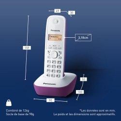 Panasonic KX-TG1611FRF Téléphone Numérique Sans Fil, Base et Combiné, Identification de l'Appelant, Batterie Longue Durée, LCD, 