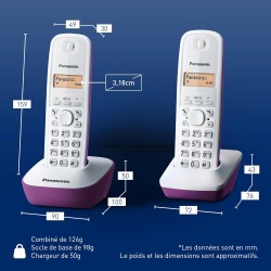 Panasonic KX-TG1612FRF Téléphone Duo sans fil DECT sans répondeur Pourpre [Version Française]