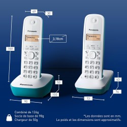 Panasonic KX-TG1612FRC Téléphone Duo sans fil DECT sans répondeur Bleu [Version Française]