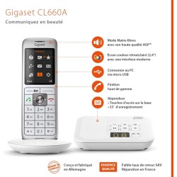 Gigaset CL660A Duo - Téléphone fixe sans fil - Répondeur - 2 combinés - Blanc [Version Française]