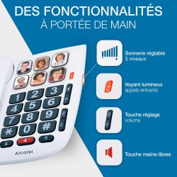 ALCATEL TMAX 10 - Téléphone Fixe Filaire Senior - Grandes Touches - Mains Libres - Indicateur Lumineux D'Appel Entrant - Touches