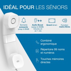 ALCATEL TMAX 70 - Téléphone Fixe Filaire Senior - Grand Ecran - Grandes Touches - Mains Libres - Audio Boost - Blocage D'Appels 