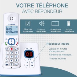 ALCATEL F530 Voice Duo - Téléphone Fixe Sans Fil DECT Avec Répondeur - Grand Écran Rétroéclairé - Mains Libres - Fonction Blocag