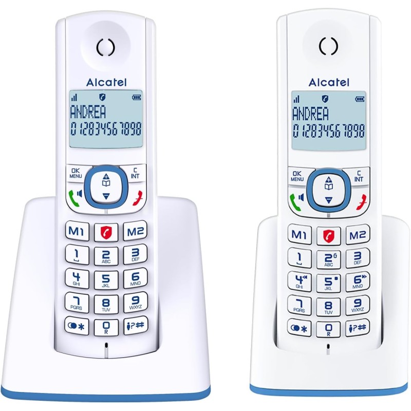 ALCATEL F530 Duo - Téléphone Fixe Sans Fil DECT - Grand Écran Rétroéclairé - Mains Libres - Fonction Blocage Des Appels - 2 Touc