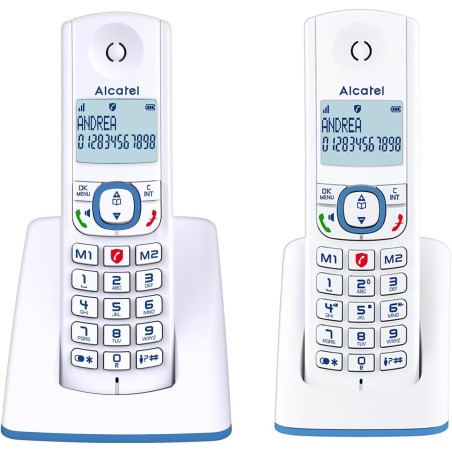 ALCATEL F530 Duo - Téléphone Fixe Sans Fil DECT - Grand Écran Rétroéclairé - Mains Libres - Fonction Blocage Des Appels - 2 Touc