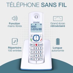 ALCATEL F530 - Téléphone Fixe Sans Fil DECT - Grand Écran Rétroéclairé - Mains Libres - Fonction Blocage Des Appels - 2 Touches 