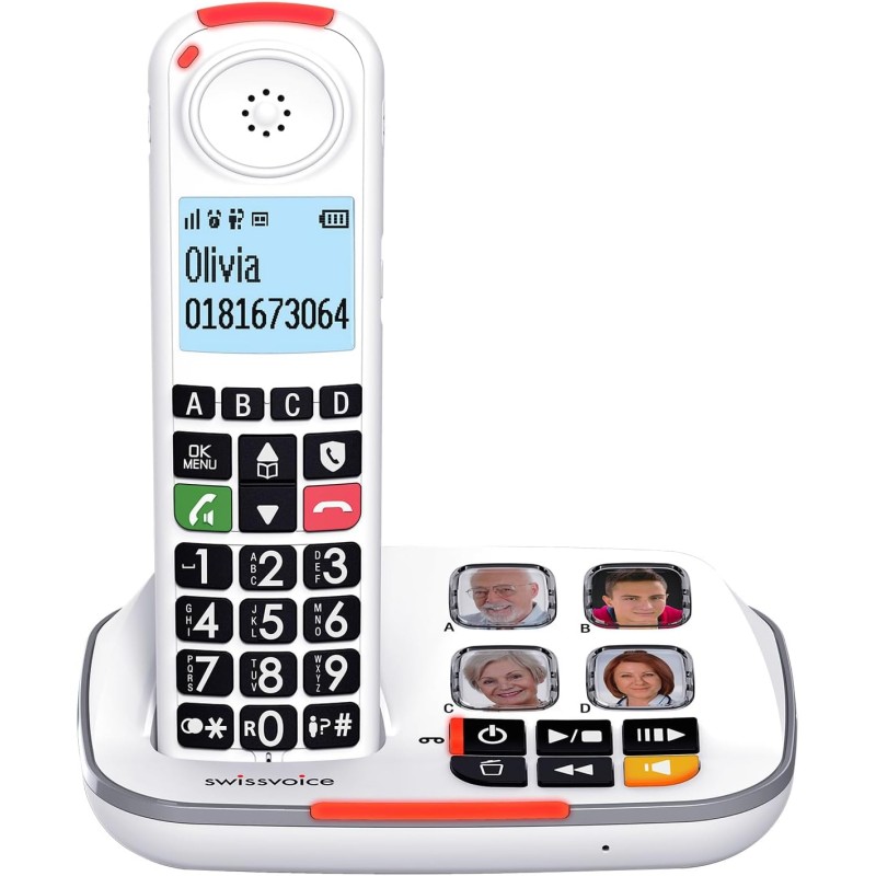 SWISSVOICE - Xtra 2355 - DECT - Téléphone Fixe sans Fil - Larges Touches - Répondeur - Audio Boost - Sonneries Fortes - Compatib