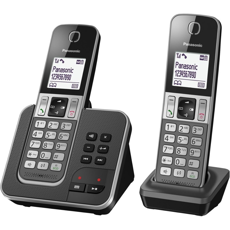 Panasonic KX-TGD322FRG DECT Téléphone Numérique Sans Fil Répondeur Numérique, Base et 2 Combinés, Haut-Parleur Mains Libres, Ide