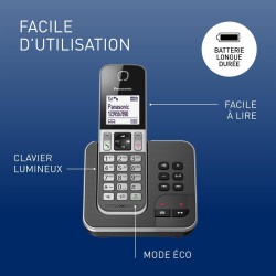 Panasonic KX-TGD320FRG Téléphone Numérique Sans Fil Répondeur Numérique, Base et Combiné, Haut-Parleur Mains Libres, Identificat