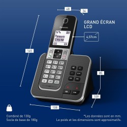 Panasonic KX-TGD320FRG Téléphone Numérique Sans Fil Répondeur Numérique, Base et Combiné, Haut-Parleur Mains Libres, Identificat
