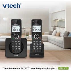 VTech ES2001 Duo Téléphone sans Fil DECT avec 2 combinés, Bloqueur d'appels, amplificateur de Volume, Identification de l'appela