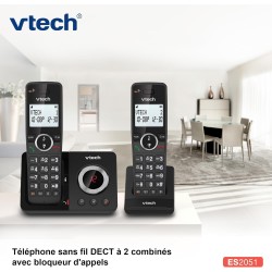 VTech Téléphone numérique sans Fil ES2051 Répondeur téléphonique Double, Bloqueur d'appels indésirables