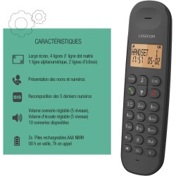 Logicom ILOA 100 Téléphone Fixe sans Fil sans Répondeur - Solo - Téléphones analogiques et dect - Noir