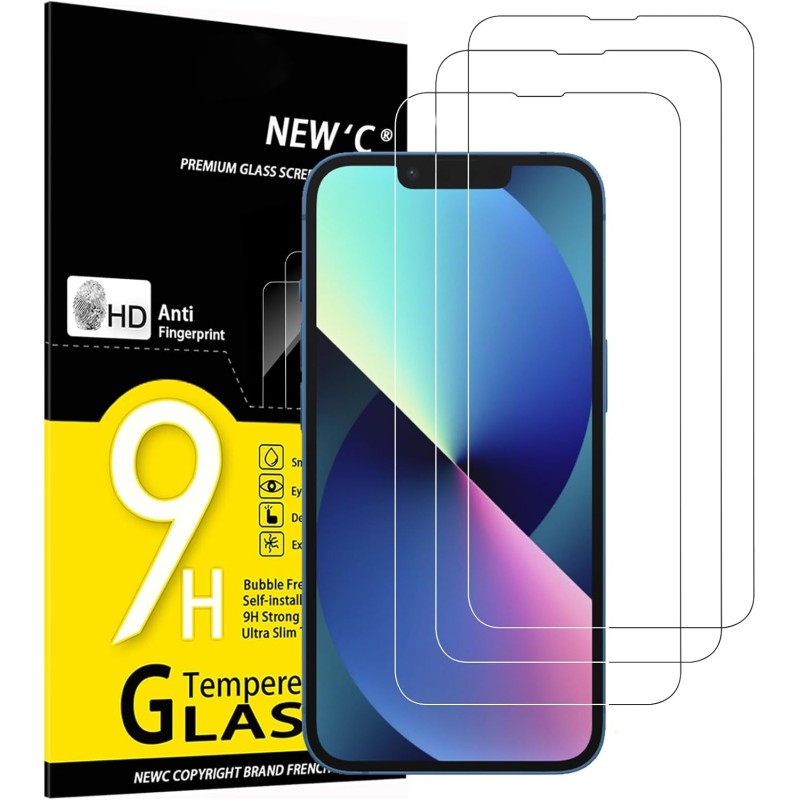 NEW'C Lot de 3, Verre Trempé pour iPhone 14, iPhone 13, iPhone 13 Pro (6,1 Pouces), Film Protection écran -sans Bulles d'air -Ul
