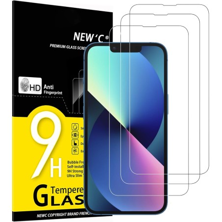 NEW'C Lot de 3, Verre Trempé pour iPhone 14, iPhone 13, iPhone 13 Pro (6,1 Pouces), Film Protection écran -sans Bulles d'air -Ul