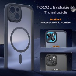 TOCOL Coque Magnétique pour iPhone 15 6,1 Pouces, Compatible avec MagSafe, Protection de l'objectif améliorée, Coque Mat Translu