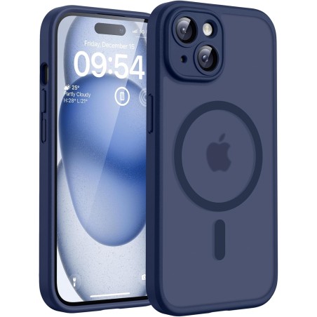 TOCOL Coque Magnétique pour iPhone 15 6,1 Pouces, Compatible avec MagSafe, Protection de l'objectif améliorée, Coque Mat Translu