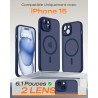 TOCOL Coque Magnétique pour iPhone 15 6,1 Pouces, Compatible avec MagSafe, Protection de l'objectif améliorée, Coque Mat Translu