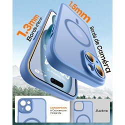 TOCOL Coque Magnétique pour iPhone 15 6,1 Pouces, Compatible avec MagSafe, Protection de l'objectif améliorée, Coque Mat Translu