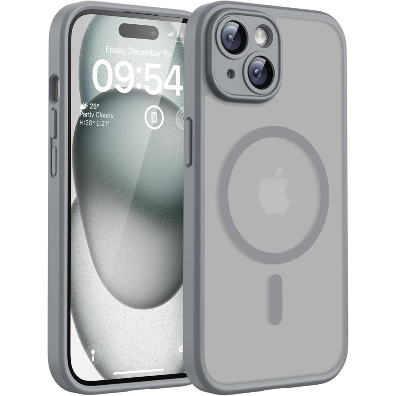 TOCOL Coque Magnétique pour iPhone 15 6,1 Pouces, Compatible avec MagSafe, Protection de l'objectif améliorée, Coque Mat Translu