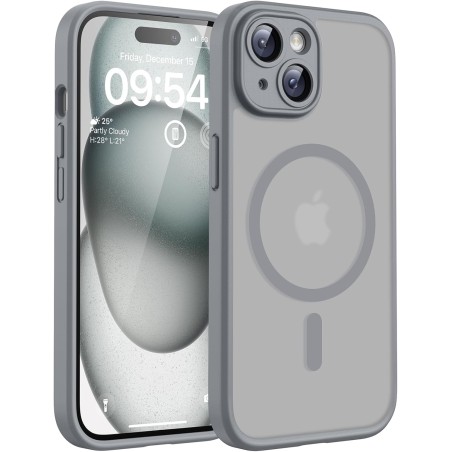 TOCOL Coque Magnétique pour iPhone 15 6,1 Pouces, Compatible avec MagSafe, Protection de l'objectif améliorée, Coque Mat Translu