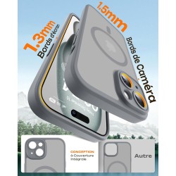TOCOL Coque Magnétique pour iPhone 15 6,1 Pouces, Compatible avec MagSafe, Protection de l'objectif améliorée, Coque Mat Translu