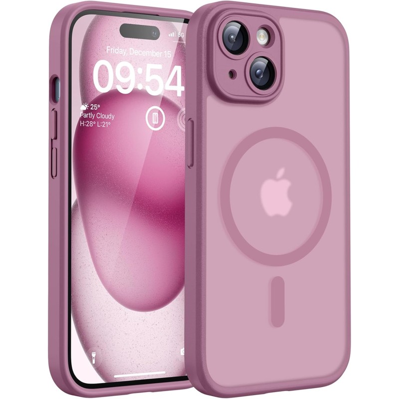 TOCOL Coque Magnétique pour iPhone 15 6,1 Pouces, Compatible avec MagSafe, Protection de l'objectif améliorée, Coque Mat Translu