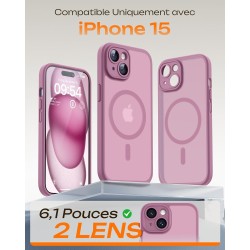 TOCOL Coque Magnétique pour iPhone 15 6,1 Pouces, Compatible avec MagSafe, Protection de l'objectif améliorée, Coque Mat Translu