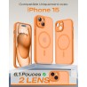 Tocol coque magnétique pour iphone 15 6,1 pouces, compatible avec magsafe, protection de l'objectif améliorée, coque mat translu