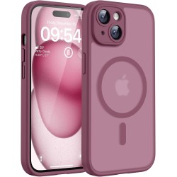 TOCOL Coque Magnétique pour iPhone 15 6,1 Pouces, Compatible avec MagSafe, Protection de l'objectif améliorée, Coque Mat Translu