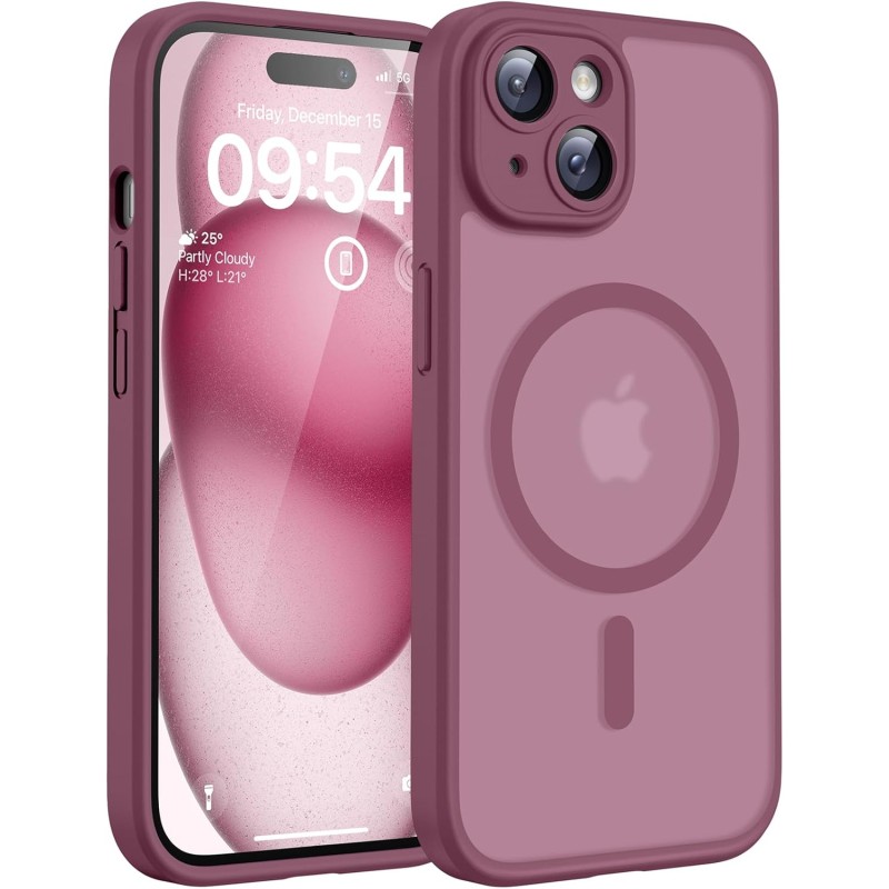TOCOL Coque Magnétique pour iPhone 15 6,1 Pouces, Compatible avec MagSafe, Protection de l'objectif améliorée, Coque Mat Translu