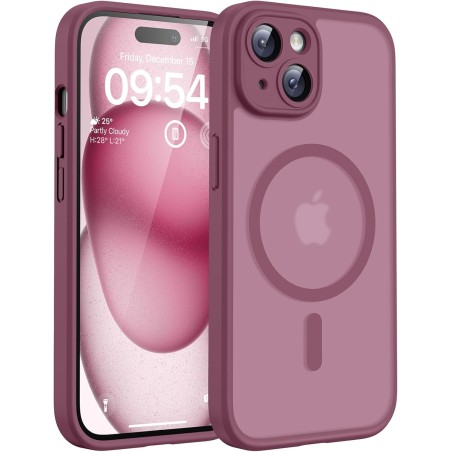 TOCOL Coque Magnétique pour iPhone 15 6,1 Pouces, Compatible avec MagSafe, Protection de l'objectif améliorée, Coque Mat Translu