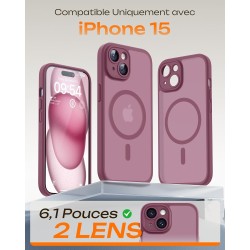 TOCOL Coque Magnétique pour iPhone 15 6,1 Pouces, Compatible avec MagSafe, Protection de l'objectif améliorée, Coque Mat Translu