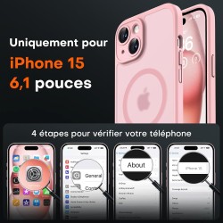 TOCOL Coque Magnétique pour iPhone 15 6,1 Pouces, Compatible avec MagSafe, Protection de l'objectif améliorée, Coque Mat Translu