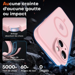 TOCOL Coque Magnétique pour iPhone 15 6,1 Pouces, Compatible avec MagSafe, Protection de l'objectif améliorée, Coque Mat Translu