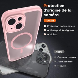 TOCOL Coque Magnétique pour iPhone 15 6,1 Pouces, Compatible avec MagSafe, Protection de l'objectif améliorée, Coque Mat Translu