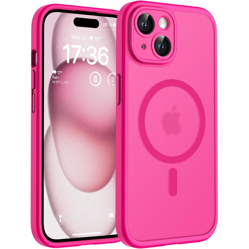 TOCOL Coque Magnétique pour iPhone 15 6,1 Pouces, Compatible avec MagSafe, Protection de l'objectif améliorée, Coque Mat Translu
