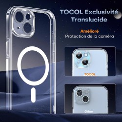 TOCOL Coque Magnétique pour iPhone 15 6,1 Pouces, Compatible avec MagSafe, Pas Facile à Jaunir, Protection de l'objectif amélior