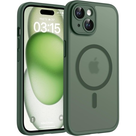 TOCOL Coque Magnétique pour iPhone 15 6,1 Pouces, Compatible avec MagSafe, Protection de l'objectif améliorée, Coque Mat Translu
