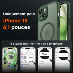 TOCOL Coque Magnétique pour iPhone 15 6,1 Pouces, Compatible avec MagSafe, Protection de l'objectif améliorée, Coque Mat Translu