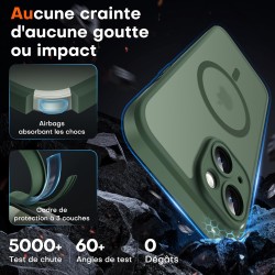 TOCOL Coque Magnétique pour iPhone 15 6,1 Pouces, Compatible avec MagSafe, Protection de l'objectif améliorée, Coque Mat Translu