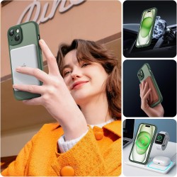 TOCOL Coque Magnétique pour iPhone 15 6,1 Pouces, Compatible avec MagSafe, Protection de l'objectif améliorée, Coque Mat Translu